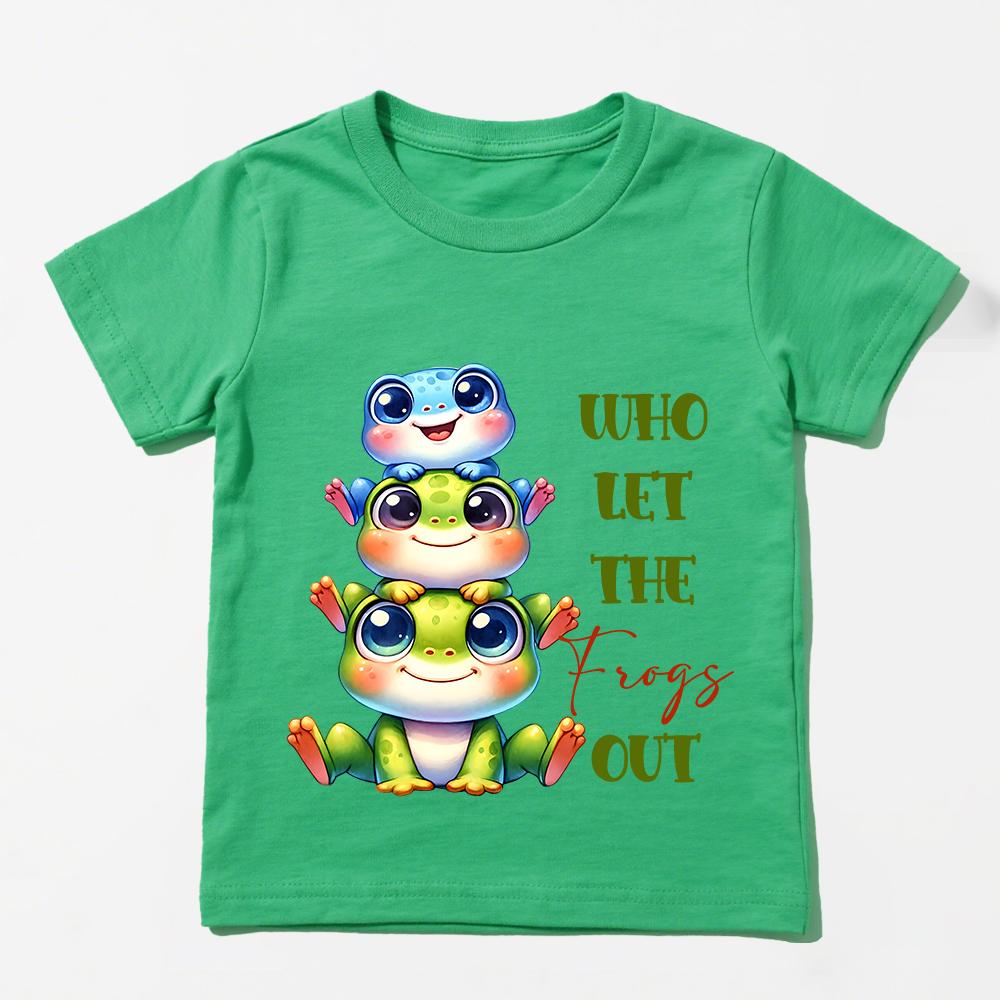 Who Let The Frogs Out Print Kids Cotton T Shirt Boys Girls Short Sleeve Tee Soft Casual Daily Wear Children Clothing