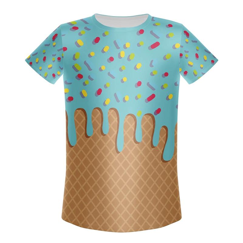 

Summer Round Neck 3D Fun Ice Cream Printed Top Fashionable Casual Short Sleeved Children s Girl T-shirts 170