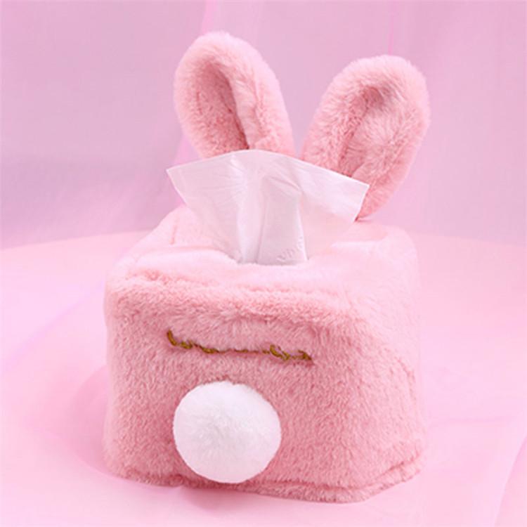 Sweet Color Pink White Plush Rabbit Tissue Box Durable Home Car Hotel Sofa Paper Tissue Holder Napkin Case Pouch Girl's Gift
