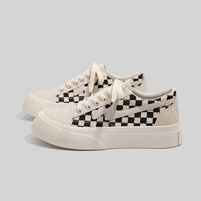 Женская обувь, увеличивающая рост, новые парусиновые туфли, весенняя платформа, клетчатая обувь с большой головой, женская 04