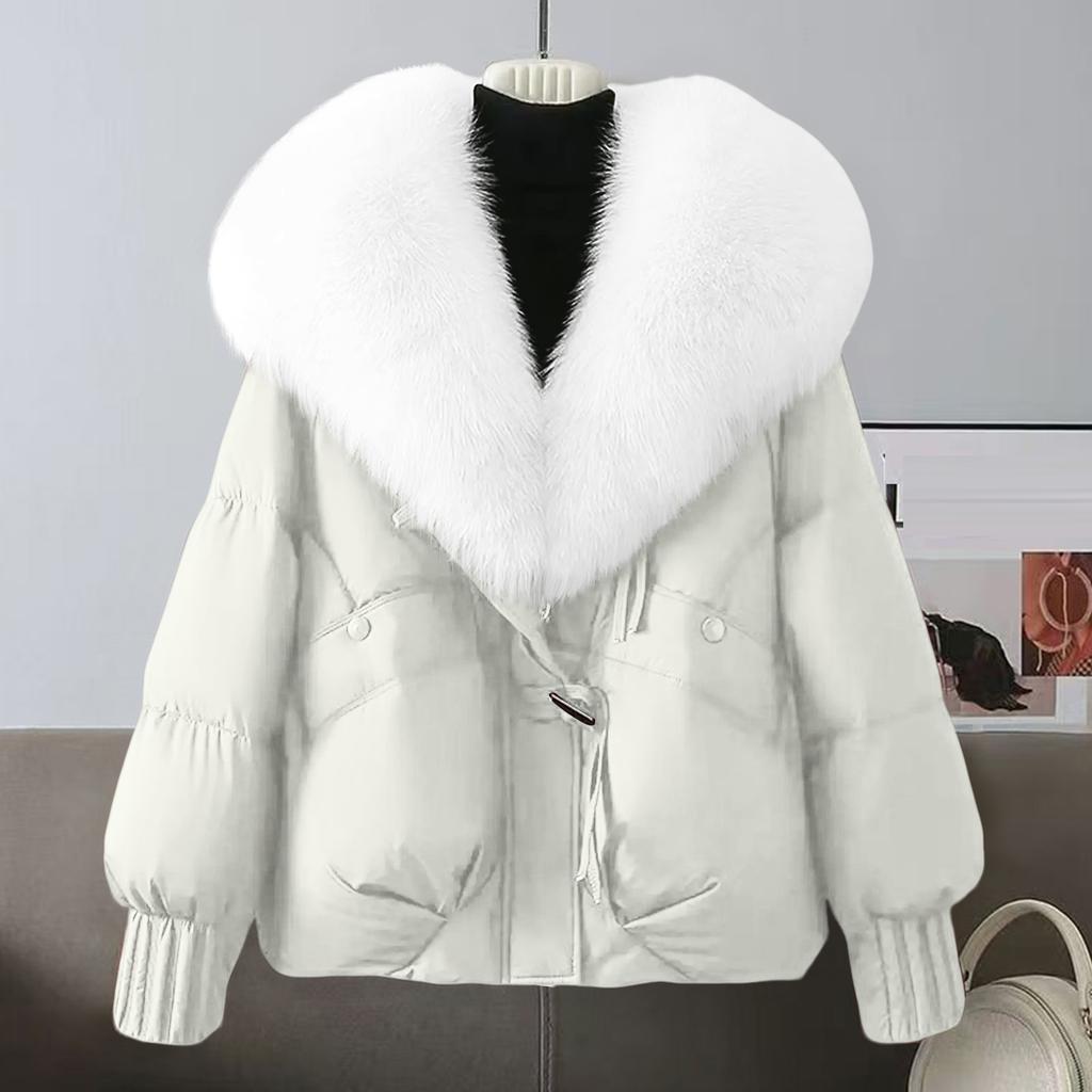 Women's Solid Color Fashionable Thick Warm Temperament Cotton Jacket With Large  Collar Cotton Coat Jacket