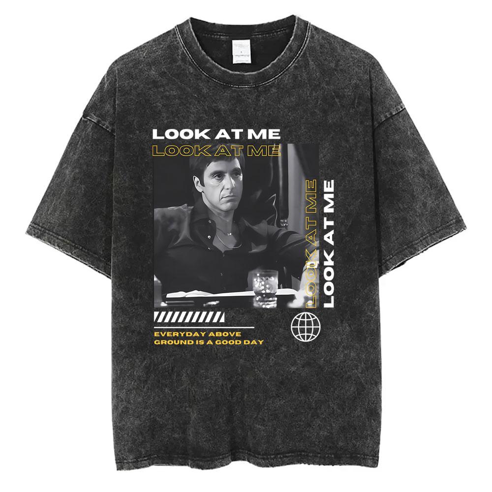 Movie Scarface Vintage Washed Tshirt Tony Montana Face Al Pacino Oversized Tshirts Men Women Fashion Hip Hop Gothic T Shirts
