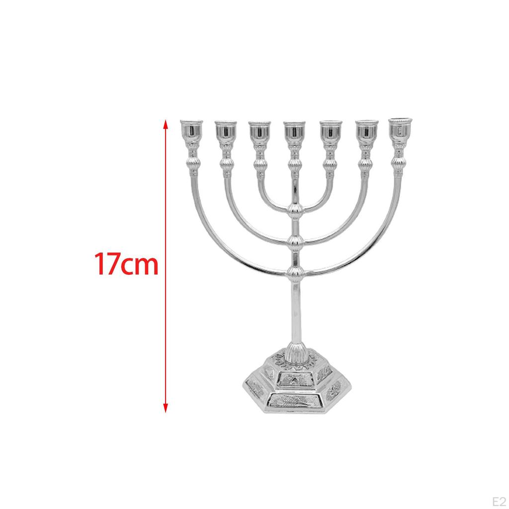 Candle Holder Menorah with 7 Branches Traditional Zinc Alloy 17cm Candelabra