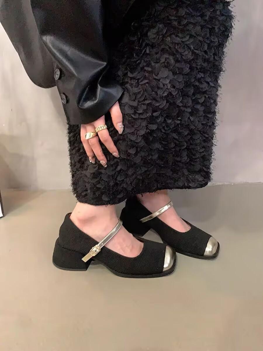 

Французские черные туфли Мэри Джейн на высоком каблуке, женские весенние вечерние туфли-лодочки, маленькие кожаные туфли с юбкой 39 чёрный