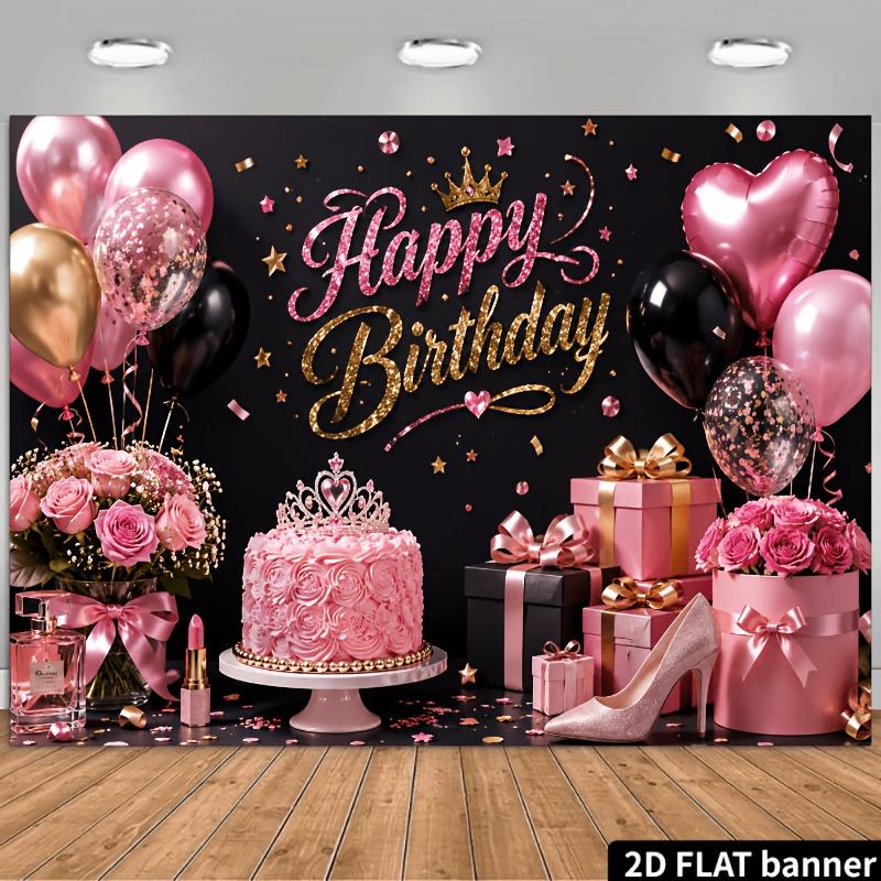 2D plane birthday happy banner background black background with pink-gold design featuring zyc