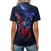 Women's Casual Polo Shirt Short Sleeve Loose Fit Button Up Top with Butterfly and Rose Print Suitable for Everyday Wear