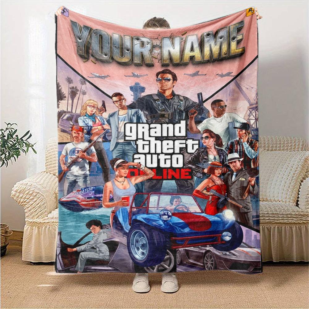 Name Custom GTA Game Print Flannel Blanket High Quality Warm Comfortable Cover for All Seasons Perfect for Gifts Home Decor
