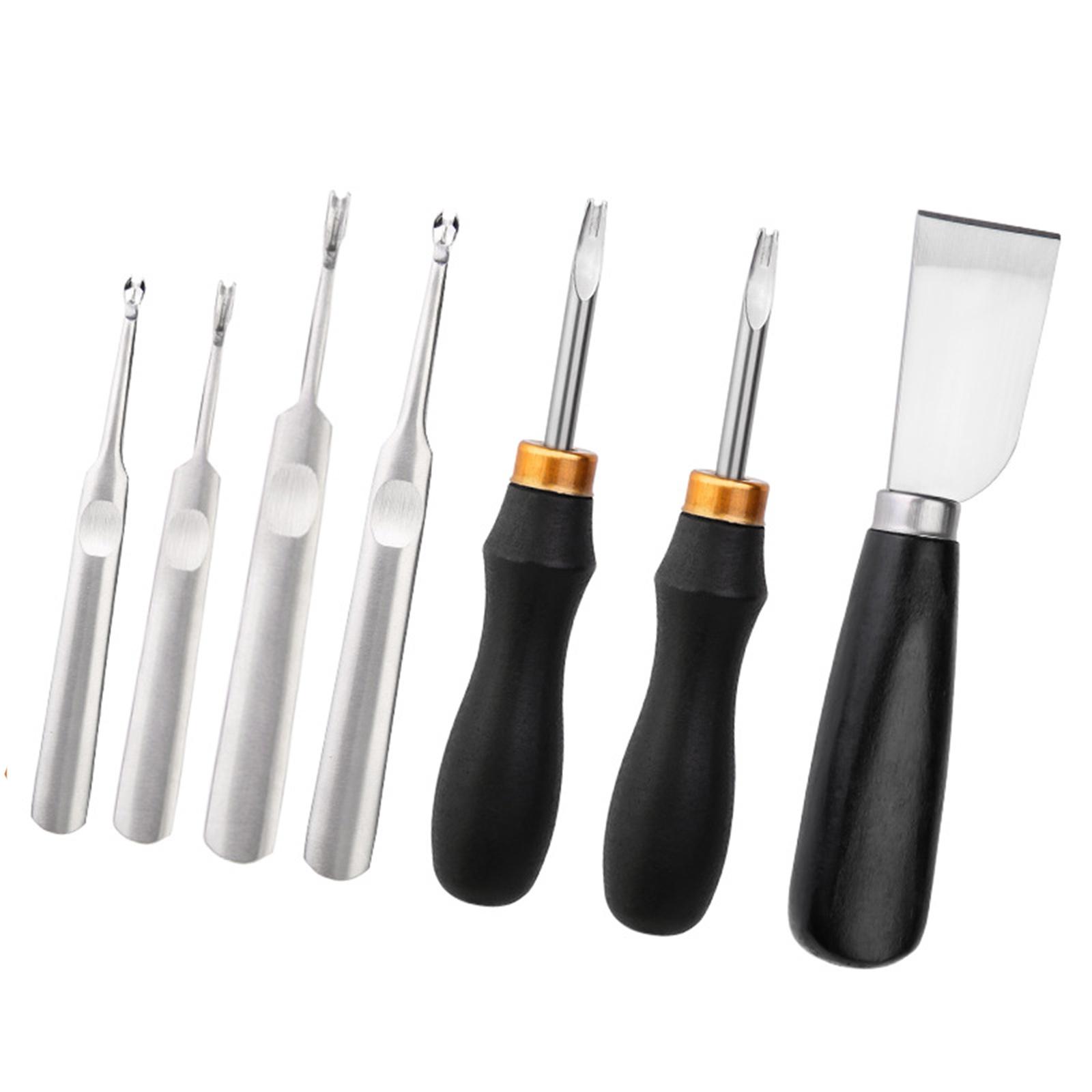 7Pcs Leather Edging Beveler Tool Metal Handle Leather Skiver Tool Wood Handle Leather Cutter Tool for Leather Working 1