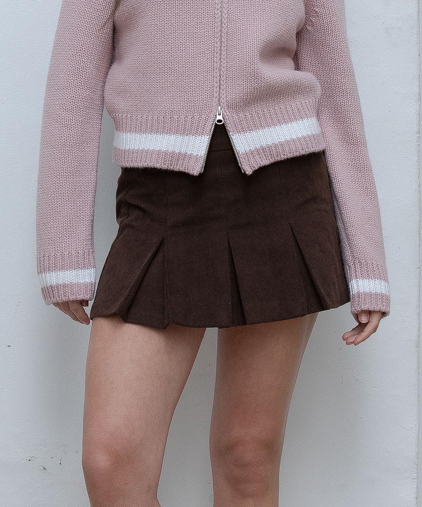 Dimanche Corduroy Pleats Mini Skirt (Brown)
