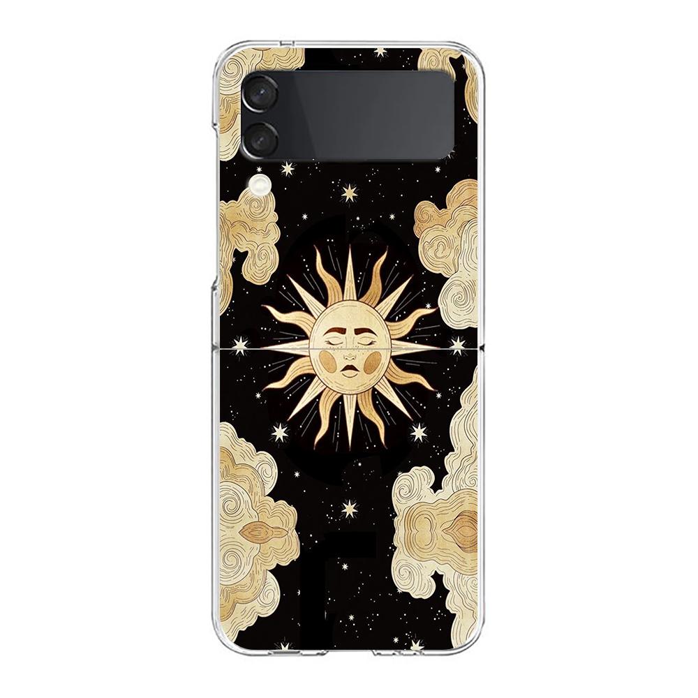 Moon Tarot Cat Aesthetic Clear Phone Case For Samsung Galaxy Z Flip 4 Case Thin High Hard Shell On For Galaxy Z Flip 3 5G Cover