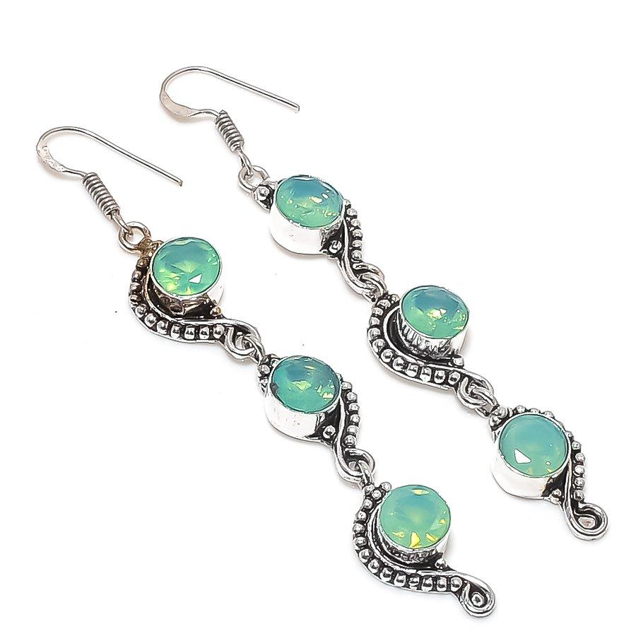 Natural Fire Opal Gemstone 925 Sterling Silver Jewelry Earring 3.27" P0a60
