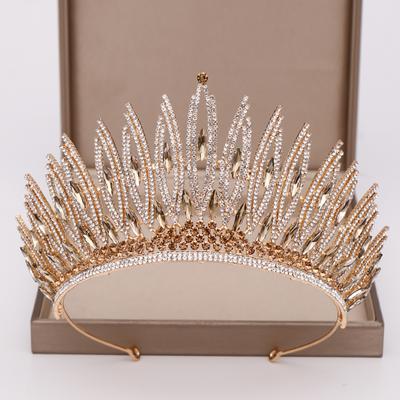 Grezns Rhinestone Crystal Zelta Kāzu Lielā kroņa Karalienes līgavas Tiāra Sieviešu skaistumkonkurss Kāzu matu rotaslietas Aksesuāri Dāvana