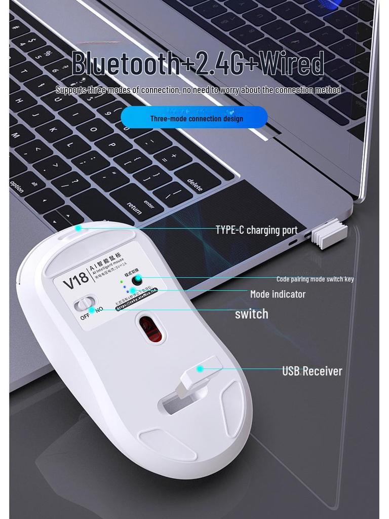AI Voice-Controlled V18 Mouse: Three Modes for Translation, Speech-to-Text, and Wireless Control