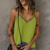 Women Tops Sling Spaghetti Straps V-Neck Mesh Splicing Loose Drape Cut Vest Soft Fabric Summer Casual Tank Tops