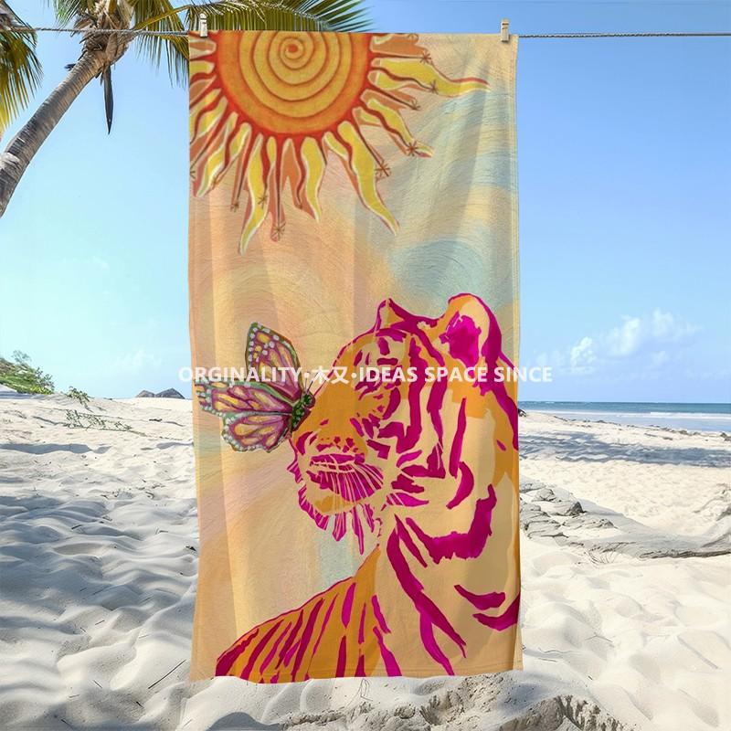 Boho Tiger Butterfly Sun Beach Towel Patterned Sunscreen And Windproof Suitable For Swimming Pool Camping Travel