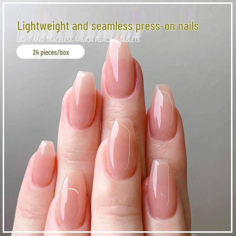 

Super Hot Nude Nails: Peach Blossom Ballet-Shaped Medium-Long Wear-On Tips Gel Top Coat Version