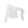 Women's Off Shoulder Long Sleeve Twist Knot Top Slim Fit Solid Color Casual Sexy Pullover