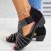 Fit Flops Sandals For Women Ladies Fashion Summer Retro Suede Rhinestone Decoration Open Toe Back Zipper Thick Zapatos De Mujer