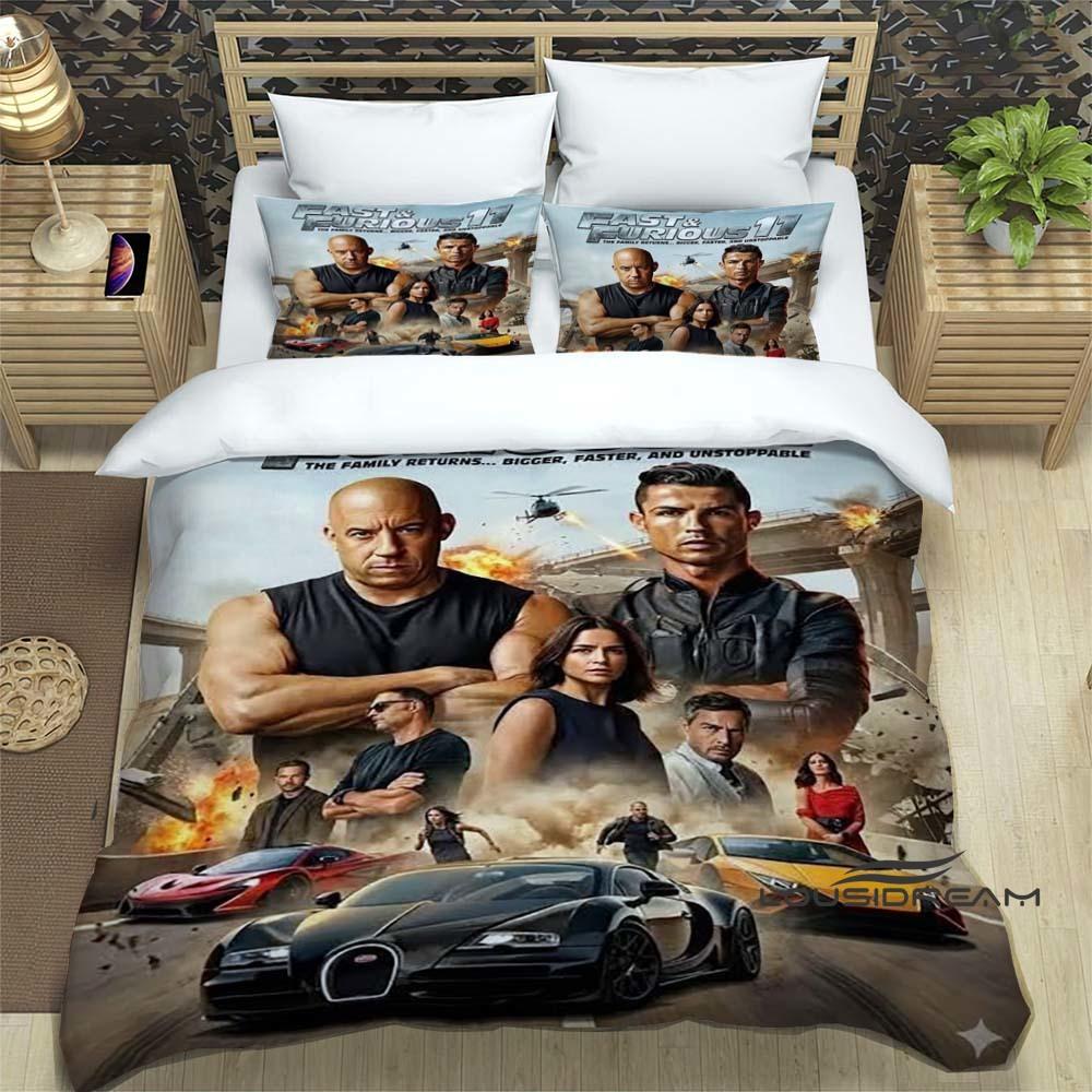 This Printed Bedding Set—featuring Duvet Covers and Pillowcases—is Inspired by the *Fast & Furious* Racing Action Film Franchise