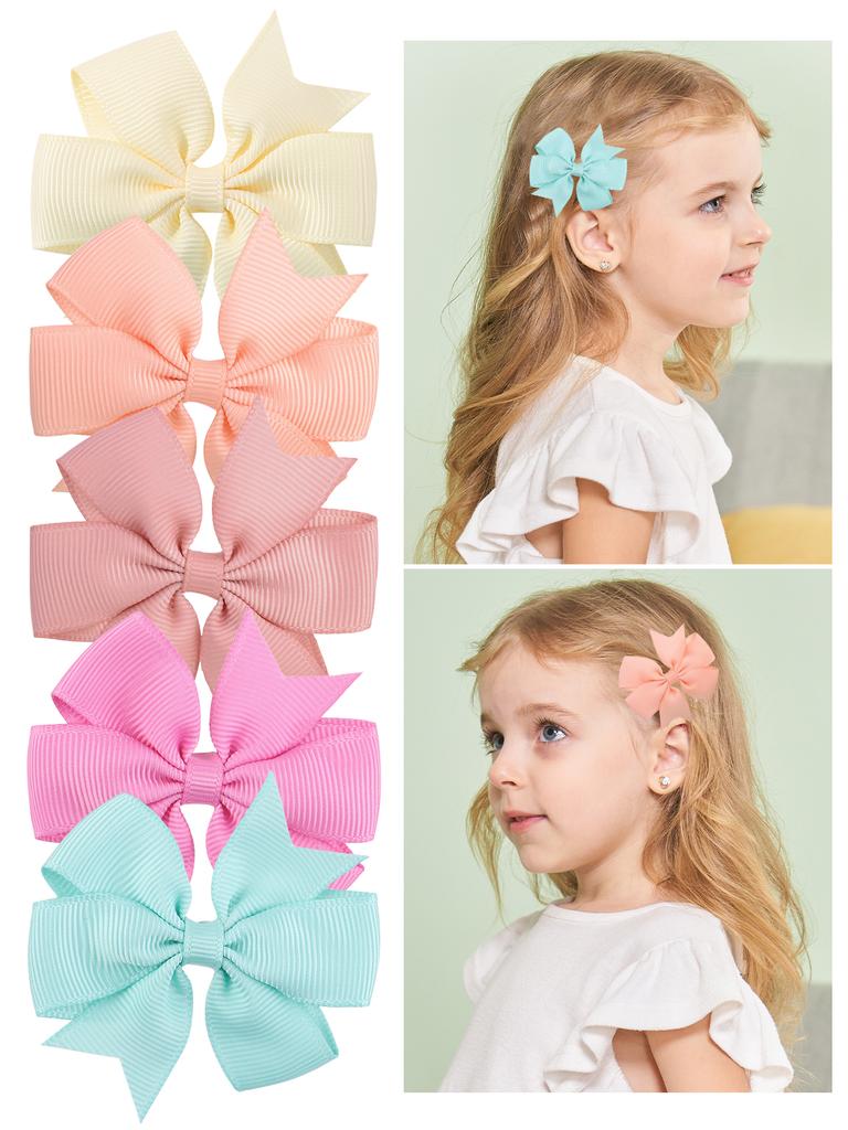 10Pcs 2.5inch Grosgrain Ribbon Bows Hair Clips for Baby Girls Sweet Solid Color Hairpin Barrettes Headwear Hair Accessories