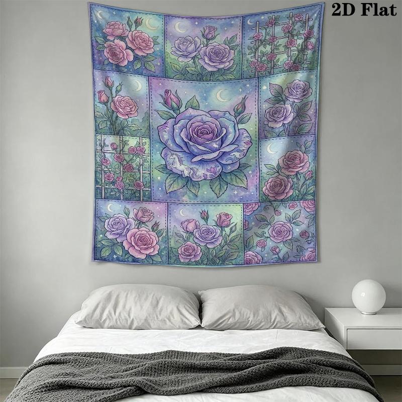 Dreamy Watercolor Rose Wall Tapestry Aesthetic Wall Hanging Printed Fabric Blanket Decorative Tapestries for Bedroom Living Room Home Decor