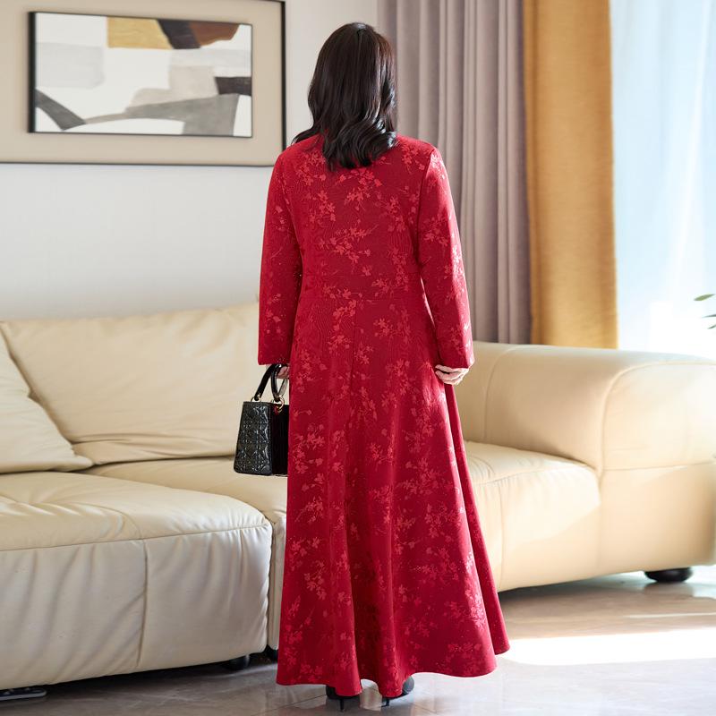 2026 Spring Plus Size Women's V-Neck Long Sleeve Slimming Wide Hem Dress