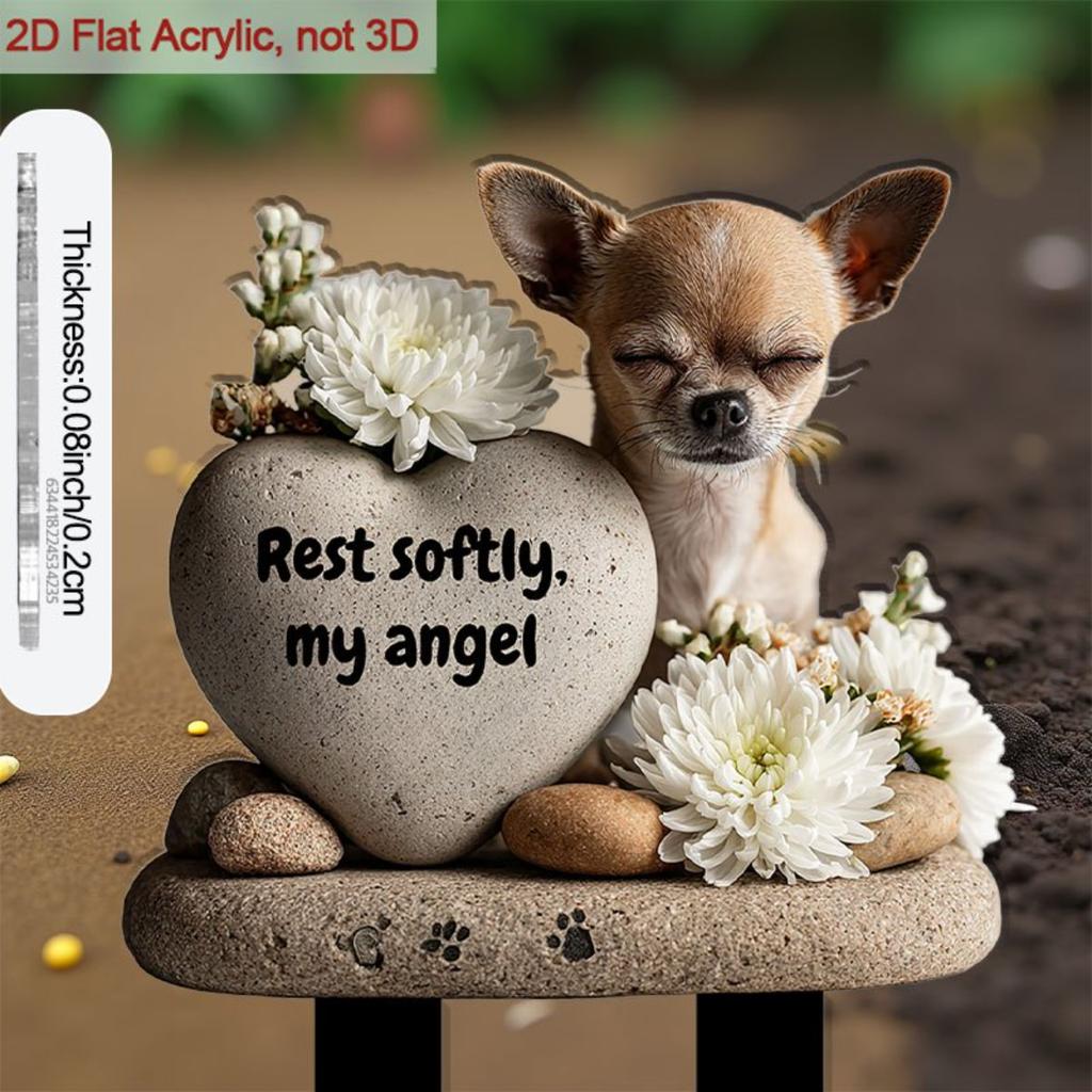 Acrylic Dog Memorial Plaque with Heart Stone Decor, 2D Flat Design for Garden & Small Dog Area, with Planter Ornament, Ideal Outdoor Yard Decoration