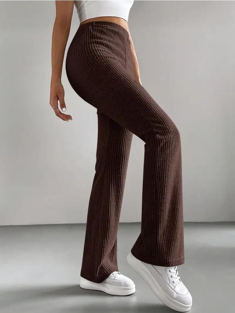 Spring and Autumn Bell-Bottom Pants for Women Solid-Color Casual Pants with Ribbed Knit Fashionable and Versatile Slim-Fit Long Pants