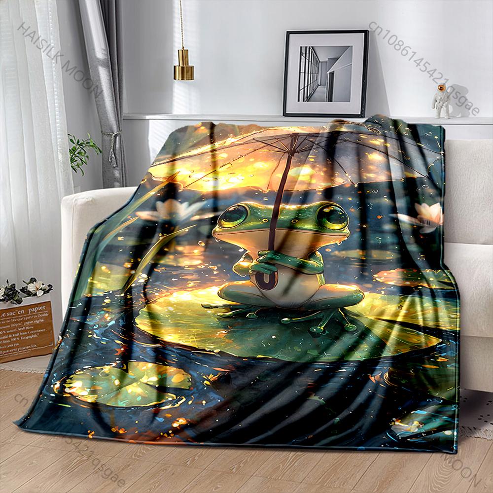 Frog sitting under umbrella Print Adult Children Warm Blankets Home Travel Car Soft and Comfortable Suitable for all seasons
