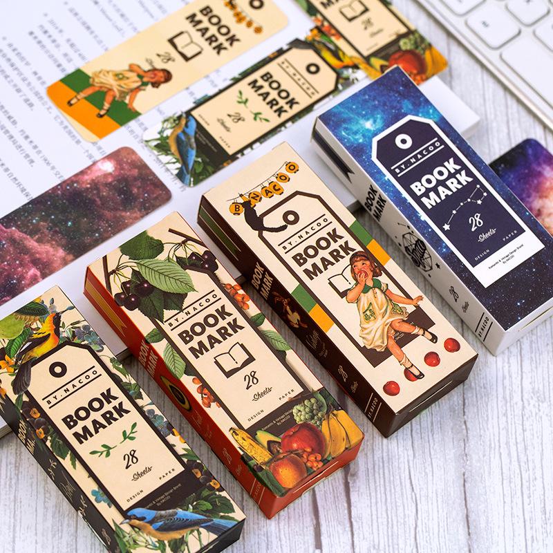 BY.NACOO Retro Bookmark Set: 28 Starry Sky & Fruit-Themed Creative Cards in 4 Styles Starry Sky