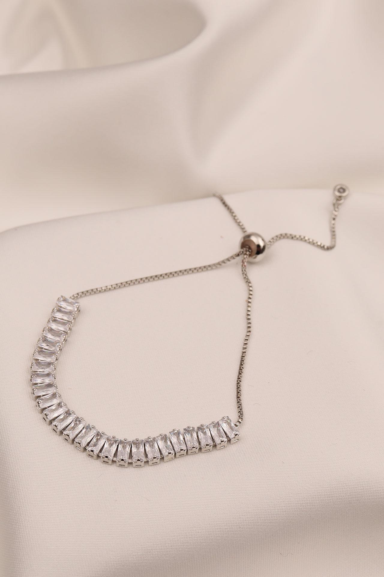 

Браслет серебряного цвета с камнями-лифтом Baguette Zircon Stone