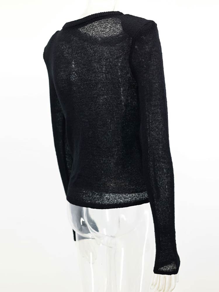 Women's Short Hollow Shoulder Pad Knitted Sweater Women's Round Neck Thin Pullover Sweater White Black Grey Sweater Pullover 2025 New Collection