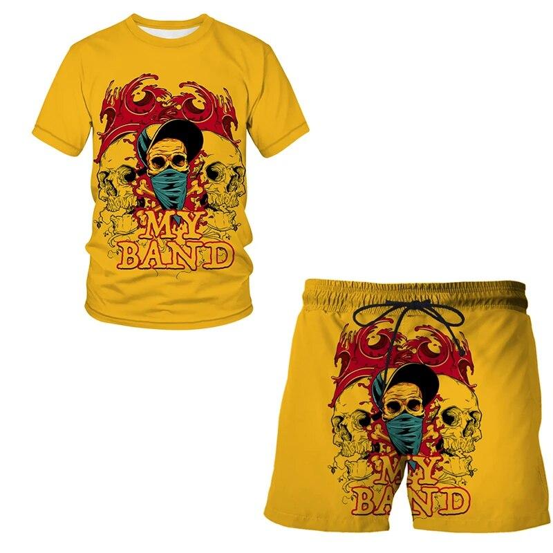Adult European and American Series 3D Print Beach Short Clothing Summer Men Women Suit Boys T-shirt Shorts Set 2pcs Casual Tops