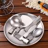 Camping Tableware Set Stainless Steel Cutlery Set Camping Dishes Picnic Dinnerware Portable Lunch Bag Tableware Picnic Cutlery