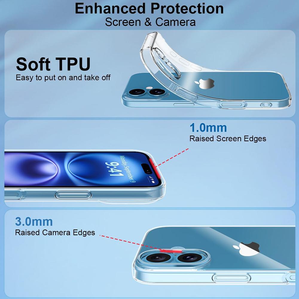 Ultra Thin Soft Clear Silicone Phone Case For iPhone 16 15 14 13 12 11 Pro Max Plus Mini Clear Back Cover Transparent Shell 15 P