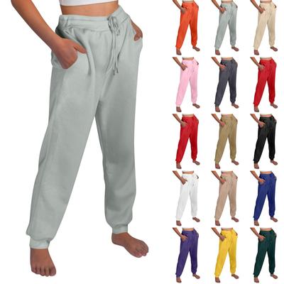 Pantalones casuales para mujer, pantalones de jogging con cintura alta y cinturón con bolsillos