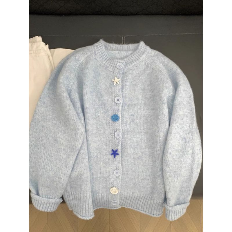 

XINGX Молочно-голубой Мягкий Клейкий Фантазийный Вязаный Кардиган Blue S [Suggested 37.50 kg-45.00 kg]]