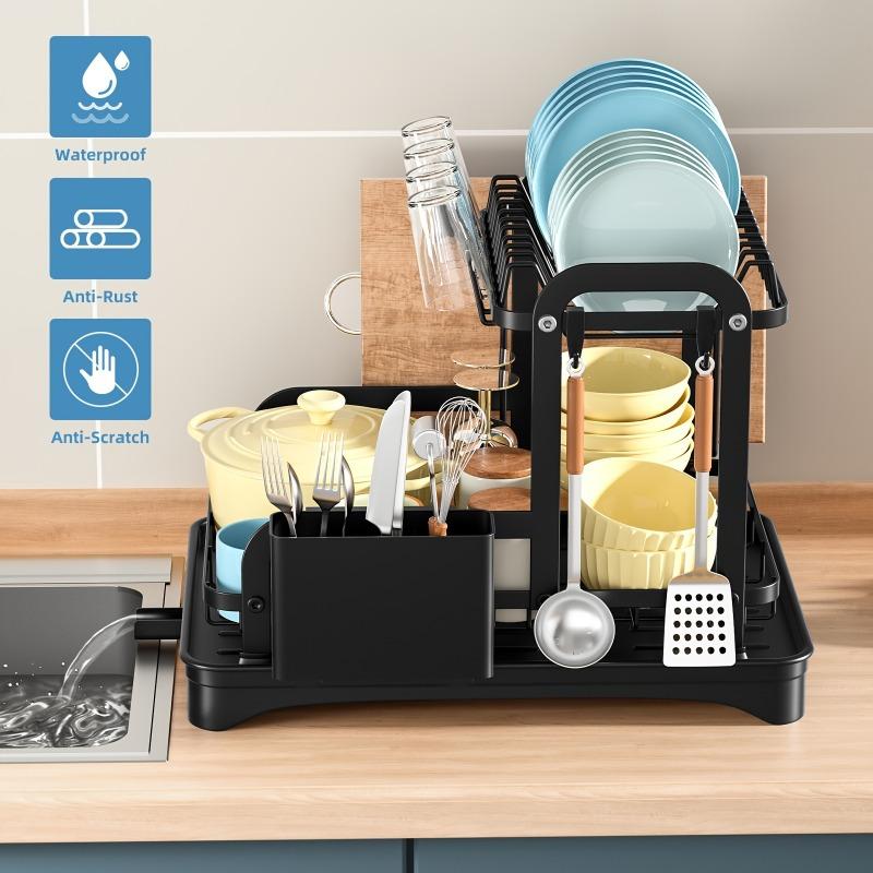

Стійка для посудомийної машини Кухонна настільна раковина оснащена двоярусною полицею для посуду Набір дренажних тарілок Двоярусна чаша Кухонні аксесуари ресторану. чорний