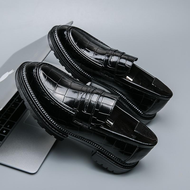 Four Seasons Trendy Men s Fashion Leather Slip-on Loafers with Thick Sole 46 чёрный