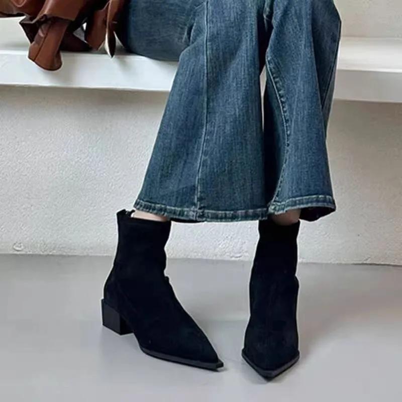 2024 Hochwertige Damen Schuhe Reißverschluss hinten Damenstiefel Mode Leopardenmuster Büro und Karriere Sexy Spitzschuhe für Damen