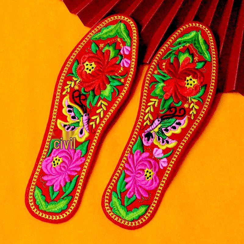 Summer Cotton Embroidered Insoles for Men and Women - Thick, Sweat-Absorbing, Wedding Celebration Design