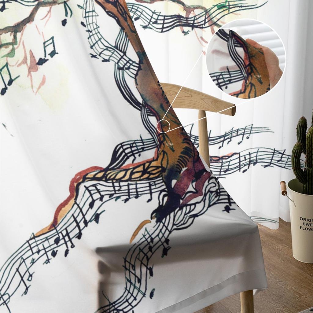 Music Tree Plant Musical Notes White Sheer Curtains for Living Room Decoration Window Curtains Kitchen Tulle Voile Curtains