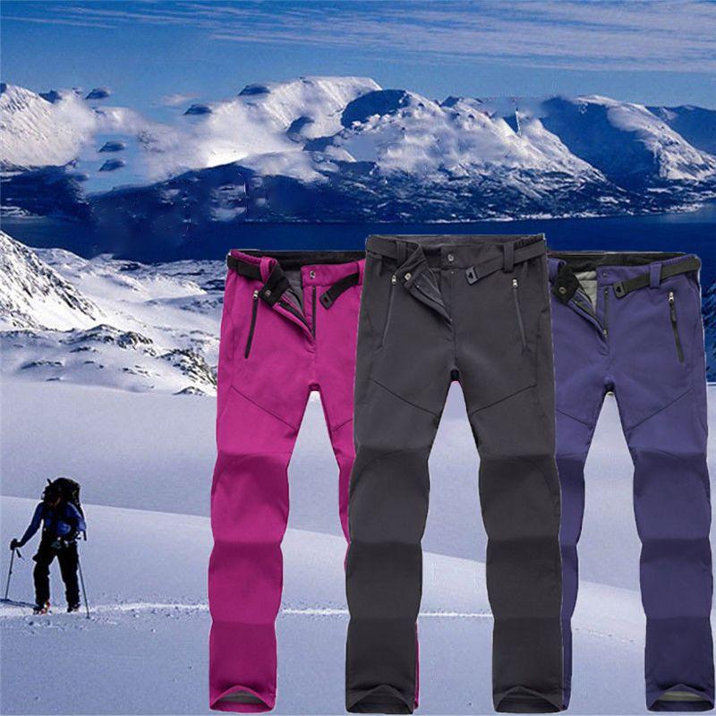 Ski Outdoor Hiking Pants Women Warm Fleece Padded Windproof Waterproof Trousers