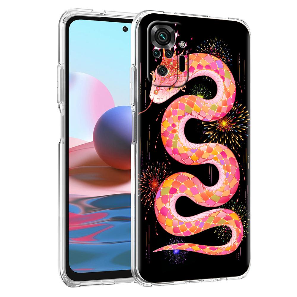 Transparent Phone Case for Redmi 13C 12C 10C Note 13 12 11 11T K40 Gaming Plus Pro 4G 5G Soft TPU Cover Shell New Year Snake Bag