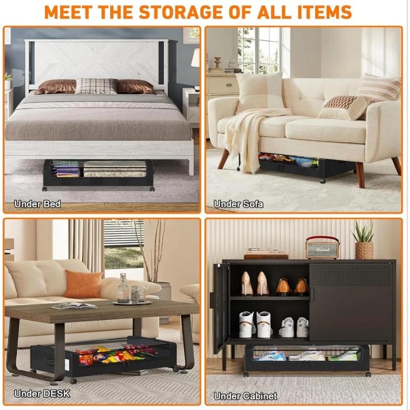 Under Bed Storage with Wheels Under Bed Storage Containers with Dividers Clear Lids 65L Under The Bed Storage Organizer Bins