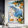 Modern Coastal Landscape Wall Art: Lemon Med Scenery Window Frame Design for Living Room & Bedroom