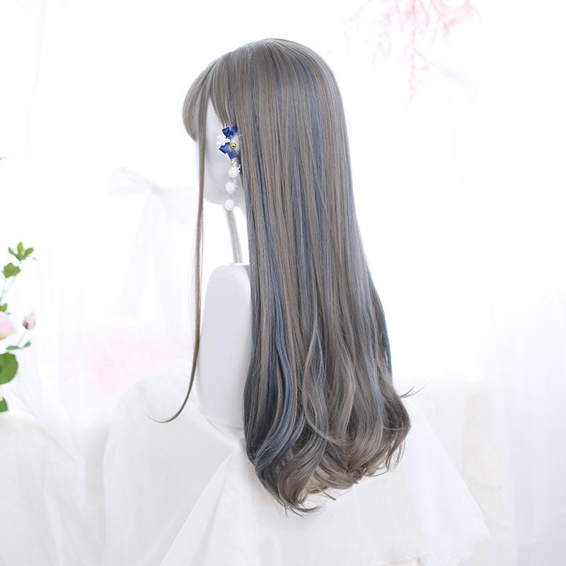Bybrana Women's Gray Lolita Long Hair With Bangs Daily Wear Party Synthetic Hair High Temperature Wig