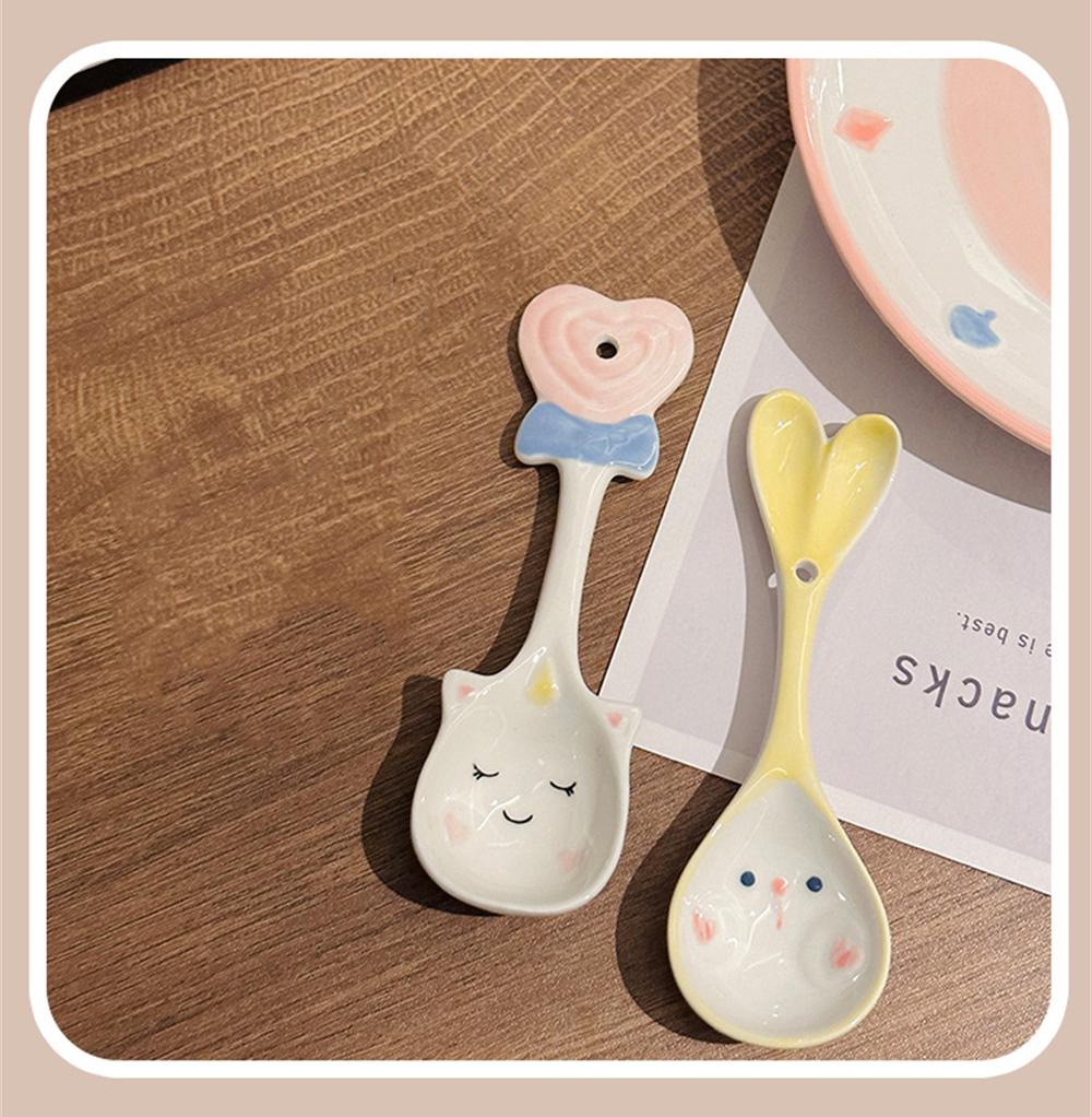High-value Unicorn Ceramic Spoon Underglaze Color Hand-painted Pink Girly Heart Spoon Dessert Spoon Durable and long-lasting