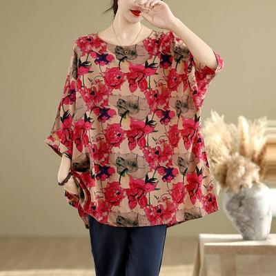 Vintage Oversized Floral Loose Long T Shirt Women Casual Summer Tops T-shirt