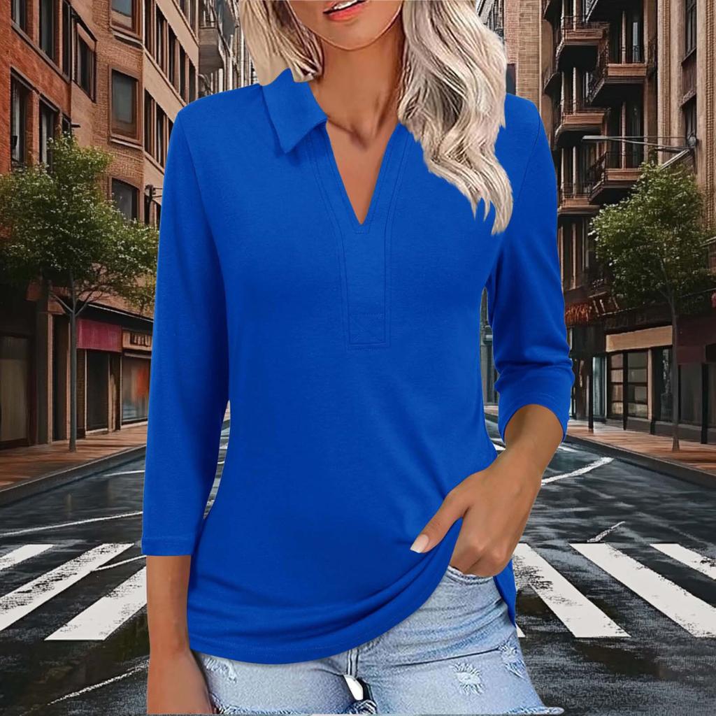 Women's Fashionable And Casual Solid Color Three Quarter Sleeve Pullover Slim Fit Top
